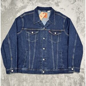 Levis Jean Trucker Jacket Mens 2XL XXL Blue Denim Button Standard Coat Work NWT